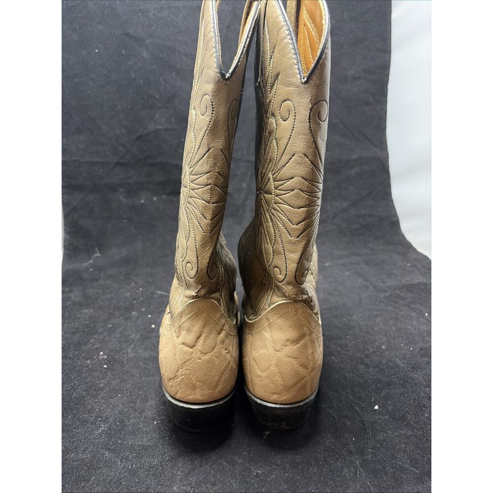 Vintage Boots Mens 9 D Western Cowboy Tan Faux Leather Pull On Mid-Calf Block - Picture 4 of 8